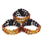 Baltic Amber Baby Teething Bracelet Olive Rainbow Glossy Finish - Wholesale Lot of 10pcs - 14cm / 5.5in - XO54R2