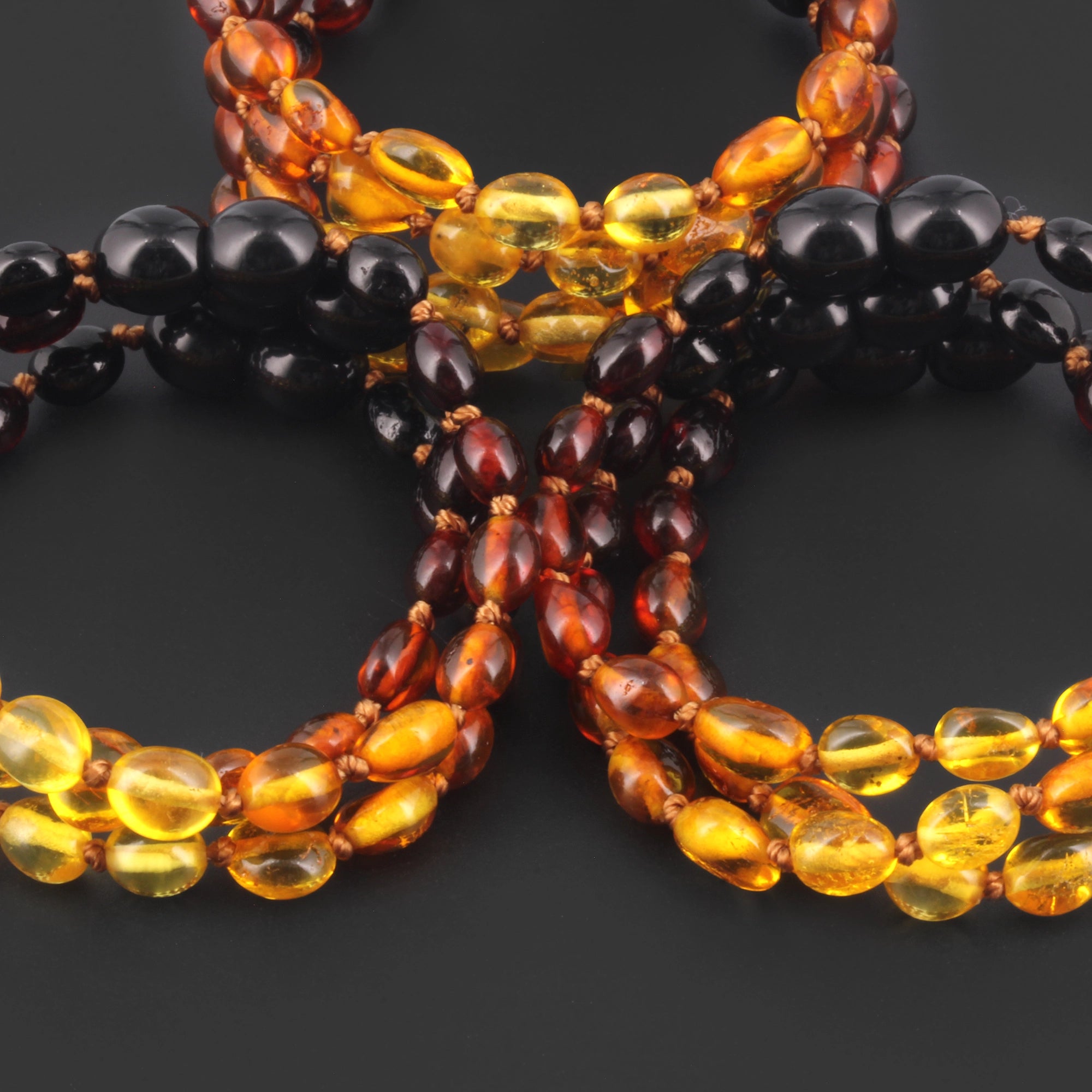 Baltic Amber Baby Teething Bracelet Olive Rainbow Glossy Finish - Wholesale Lot of 10pcs - 14cm / 5.5in - XO54R2