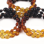 Baltic Amber Baby Teething Bracelet Olive Rainbow Glossy Finish - Wholesale Lot of 10pcs - 14cm / 5.5in - XO54R2