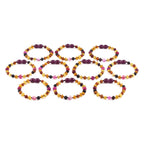 Baltic Amber & Pink Agate Baby Teething Bracelet Baroque Multicolor Glossy Finish - Wholesale Lot of 10pcs - 14cm / 5.5in - LE458