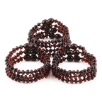 Baltic Amber Baby Teething Bracelet Roundel Dark Cognac Glossy Finish - Wholesale Lot of 10pcs - 14cm / 5.5in - XR53DC