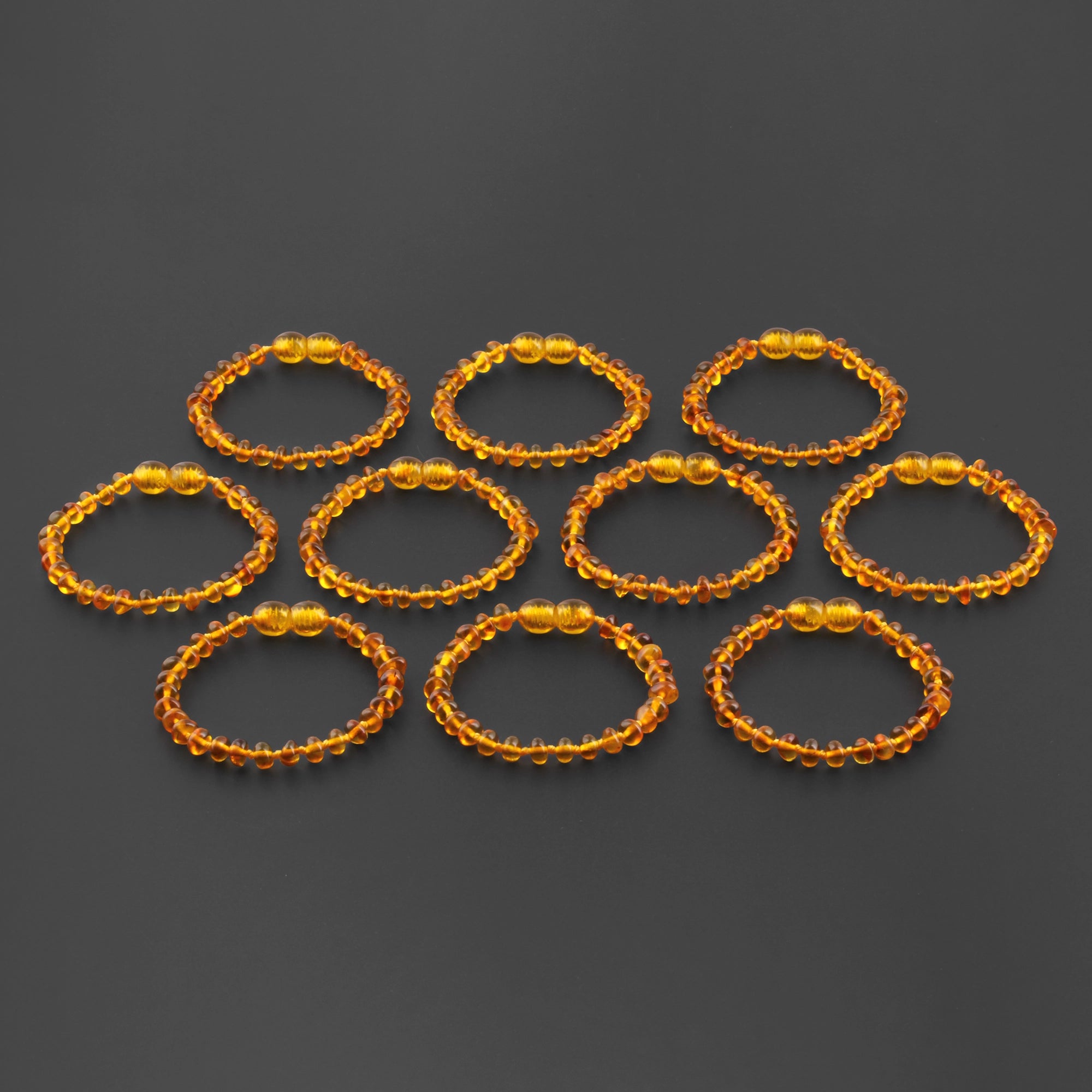 BALTIC AMBER BABY TEETHING BRACELETS LOT OF 10pcs - ROUNDEL. XR53LC