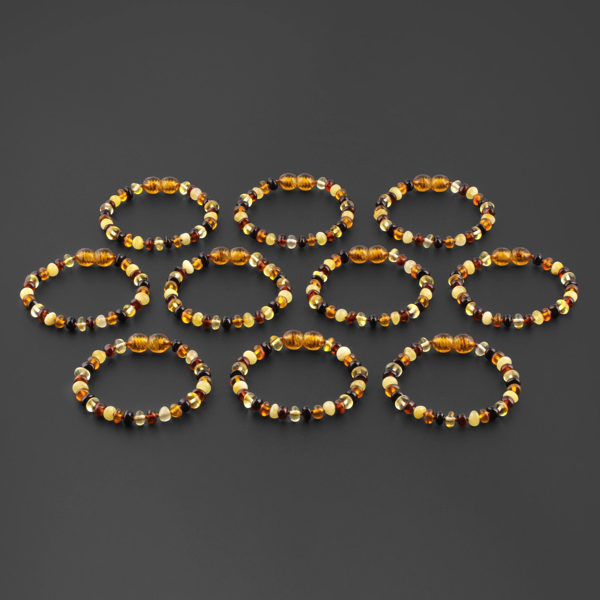 BALTIC AMBER BABY TEETHING BRACELETS LOT OF 10pcs - ROUNDEL. XR53M