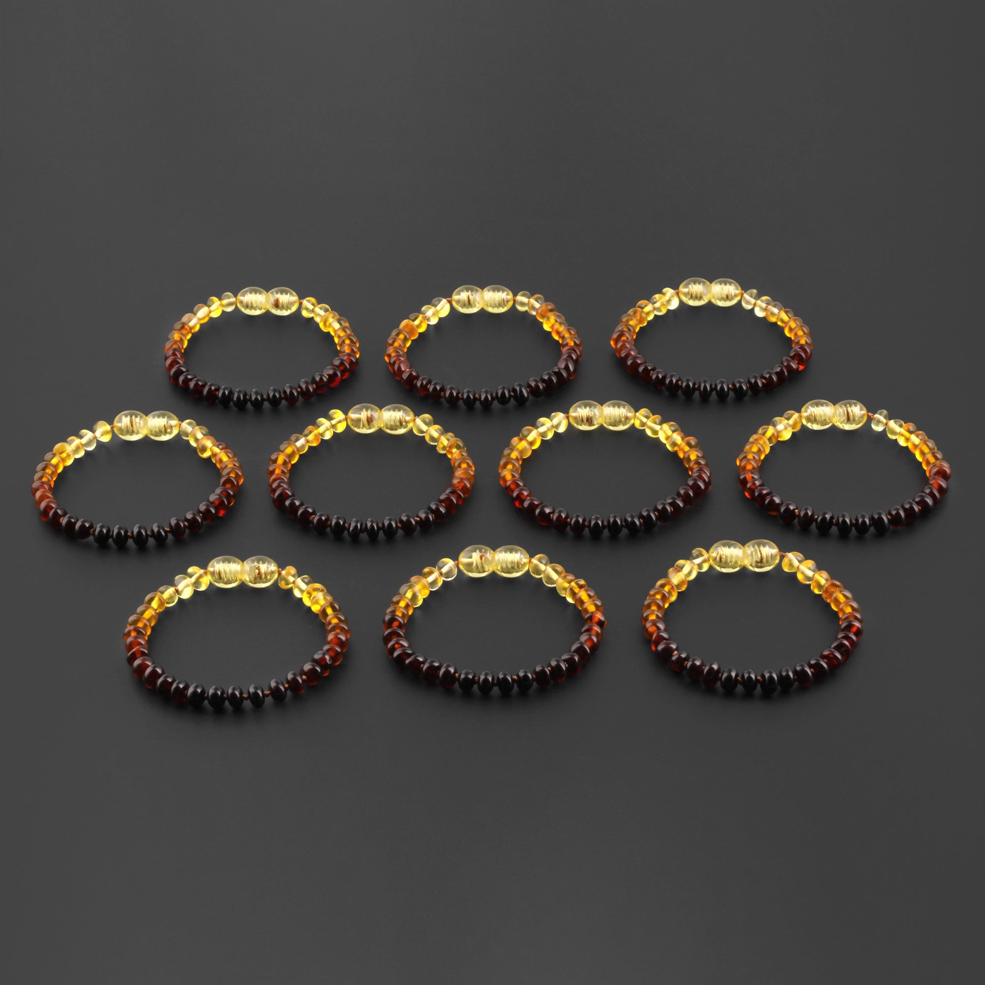 BALTIC AMBER BABY TEETHING BRACELETS LOT OF 10pcs - ROUNDEL. XR53R1