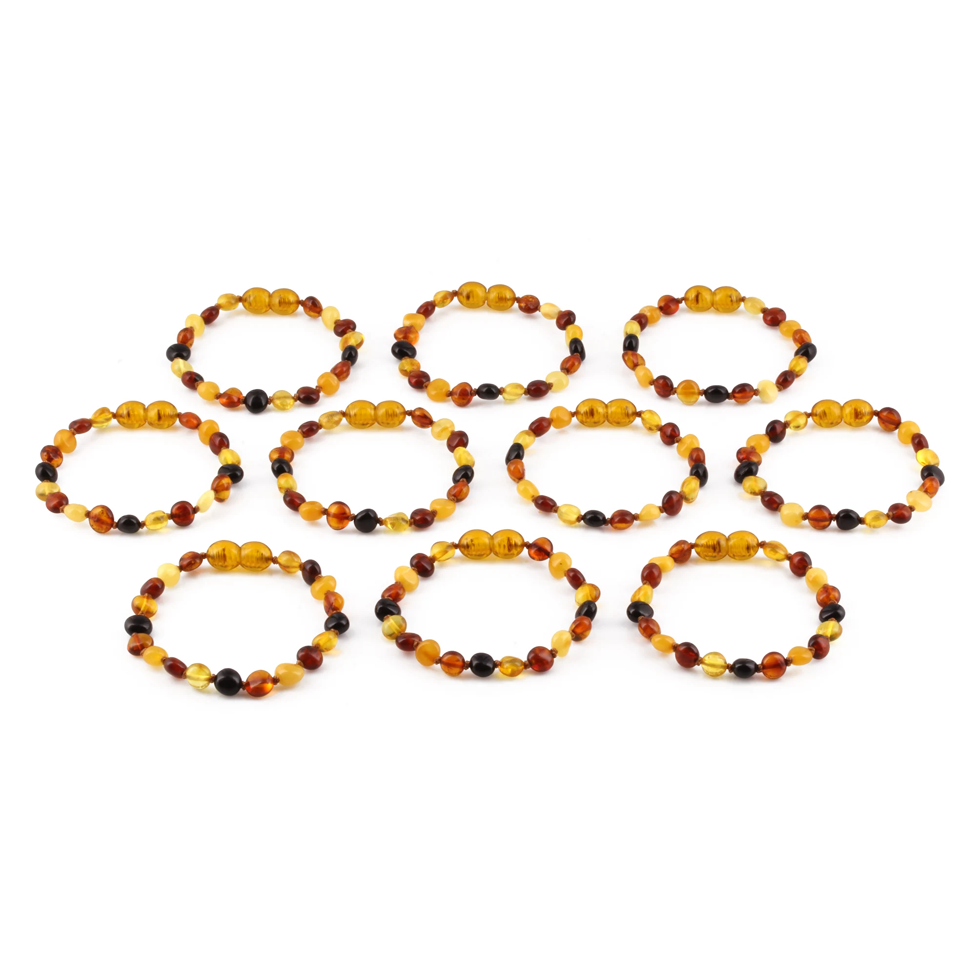 BALTIC AMBER BABY TEETHING BRACELETS LOT OF 10pcs - SIDE DRILL. XS64M