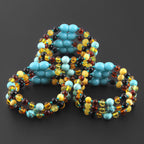 BALTIC AMBER BABY TEETHING BRACELETS WITH TURQUOISE LOT OF 10pcs. LE465