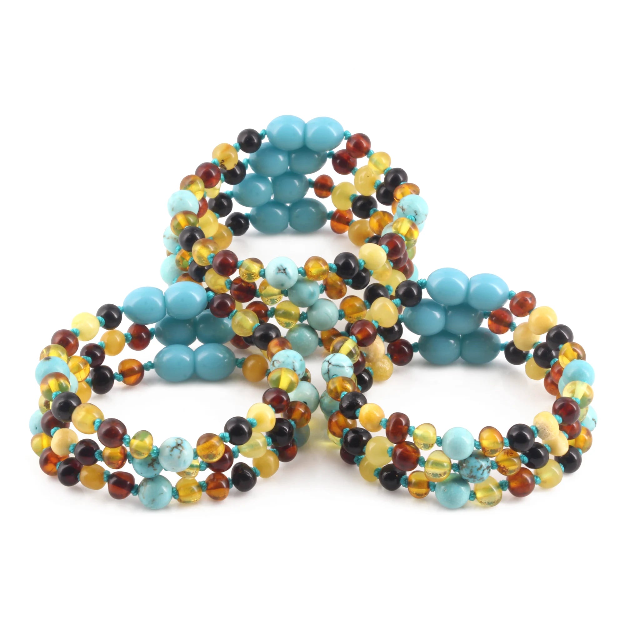 BALTIC AMBER BABY TEETHING BRACELETS WITH TURQUOISE LOT OF 10pcs. LE465