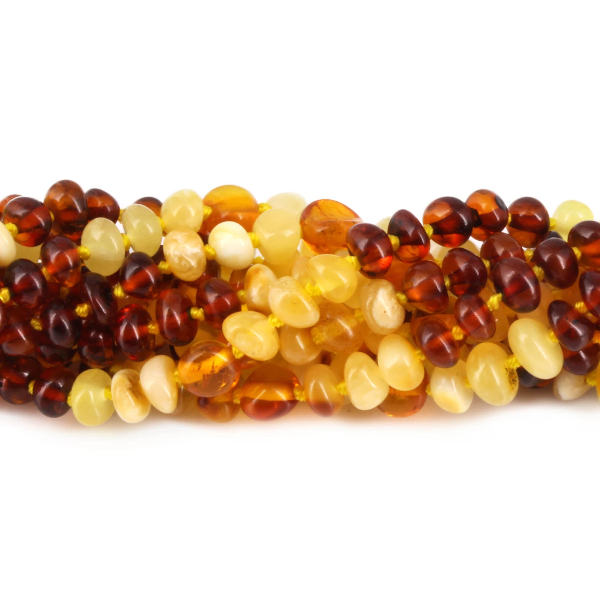 Baltic Amber Baby Teething Bracelet Roundel Milky Multicolor Glossy Finish - Wholesale Lot of 10pcs - 14cm / 5.5in - LE365
