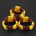 Baltic Amber Baby Teething Bracelet Roundel Milky Multicolor Glossy Finish - Wholesale Lot of 10pcs - 14cm / 5.5in - LE365