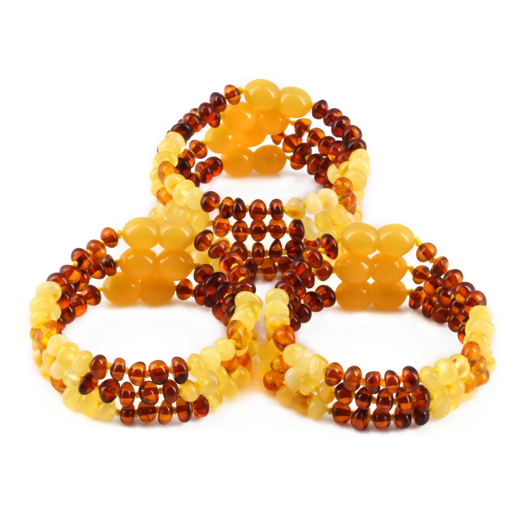 Baltic Amber Baby Teething Bracelet Roundel Milky Multicolor Glossy Finish - Wholesale Lot of 10pcs - 14cm / 5.5in - LE365