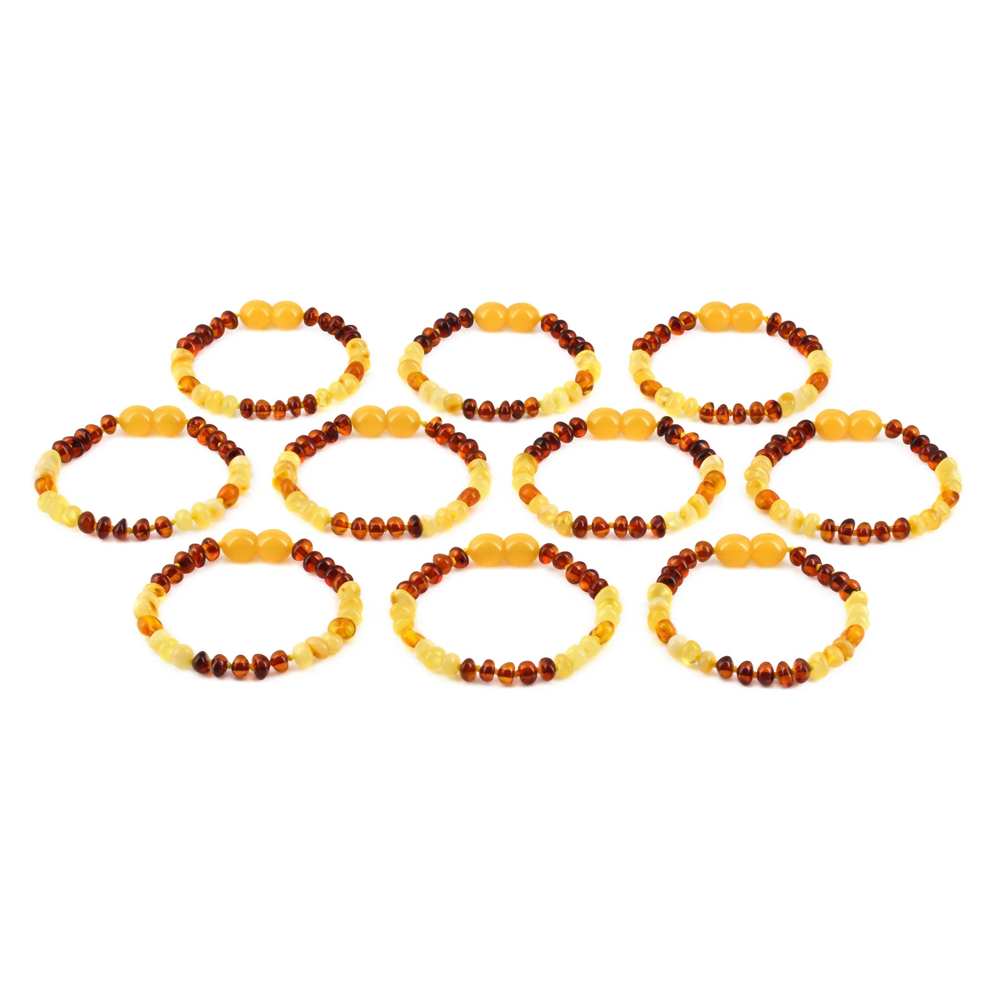 Baltic Amber Baby Teething Bracelet Roundel Milky Multicolor Glossy Finish - Wholesale Lot of 10pcs - 14cm / 5.5in - LE365