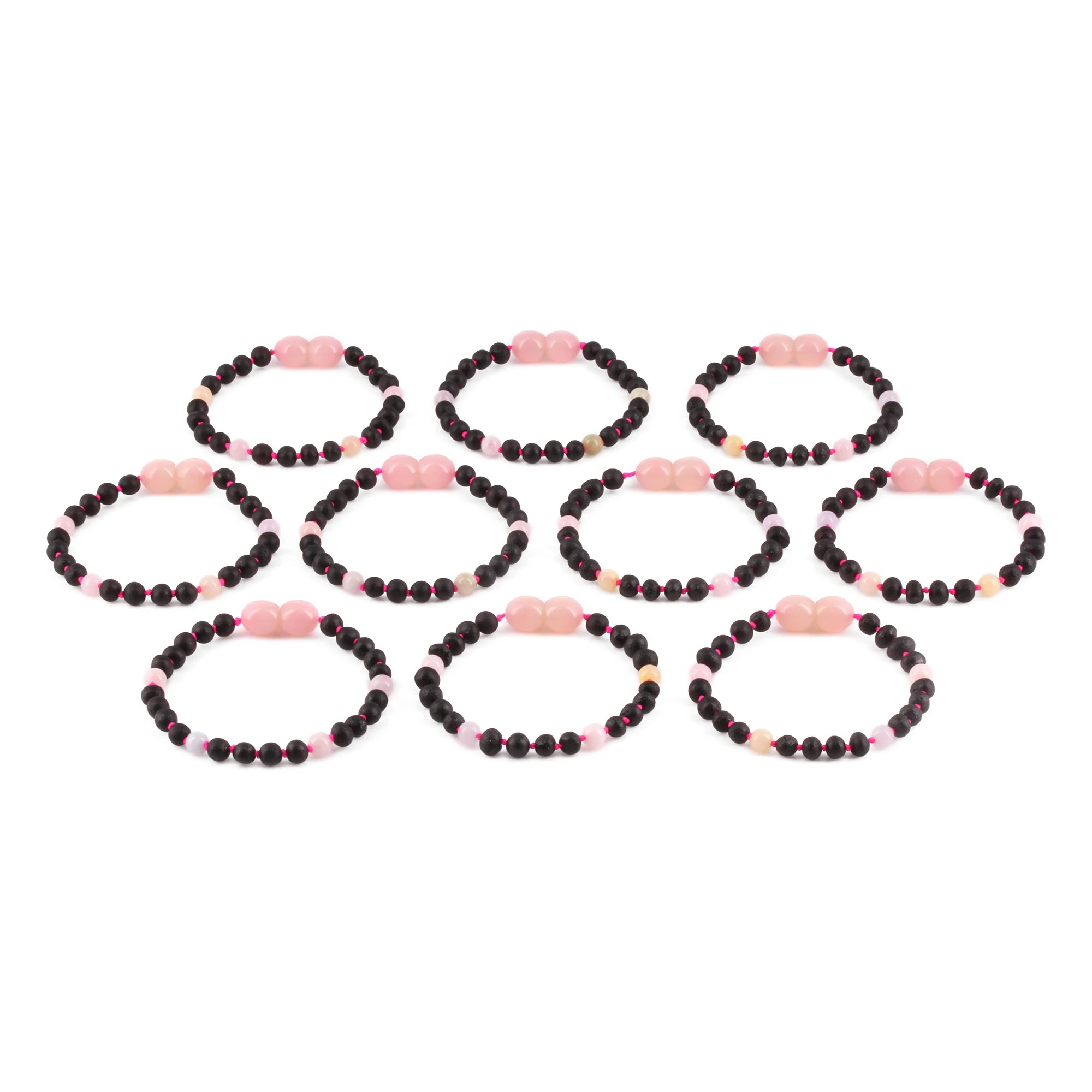 Baltic Amber & Morganite Baby Teething Bracelet Baroque Multicolor Glossy Finish - Wholesale Lot of 10pcs - 14cm / 5.5in - LE558-S