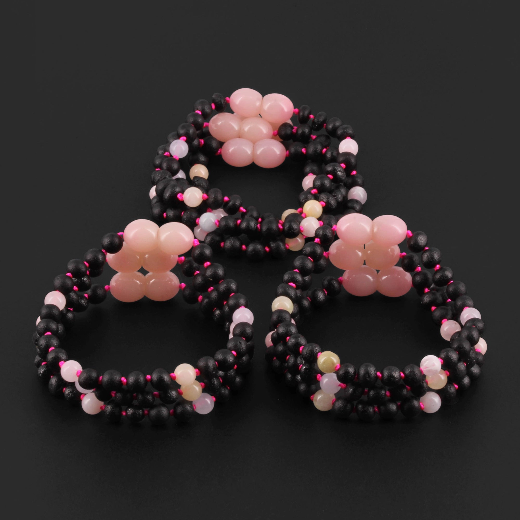 Baltic Amber & Morganite Baby Teething Bracelet Baroque Multicolor Glossy Finish - Wholesale Lot of 10pcs - 14cm / 5.5in - LE558-S