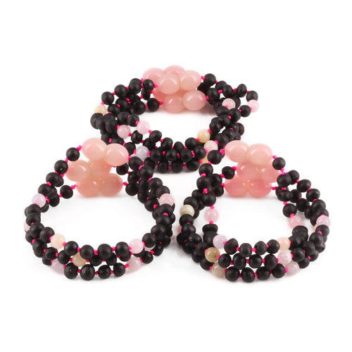 Baltic Amber & Morganite Baby Teething Bracelet Baroque Multicolor Glossy Finish - Wholesale Lot of 10pcs - 14cm / 5.5in - LE558-S