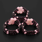 Baltic Amber & Rose Quartz Baby Teething Bracelet Baroque Black Matte Finish - Wholesale Lot of 10pcs - 14cm / 5.5in - LE549-S