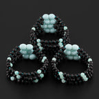 Baltic Amber & Sky Blue Jade Baby Teething Bracelet Baroque Black Matte Finish - Wholesale Lot of 10pcs - 14cm / 5.5in - LE547-S