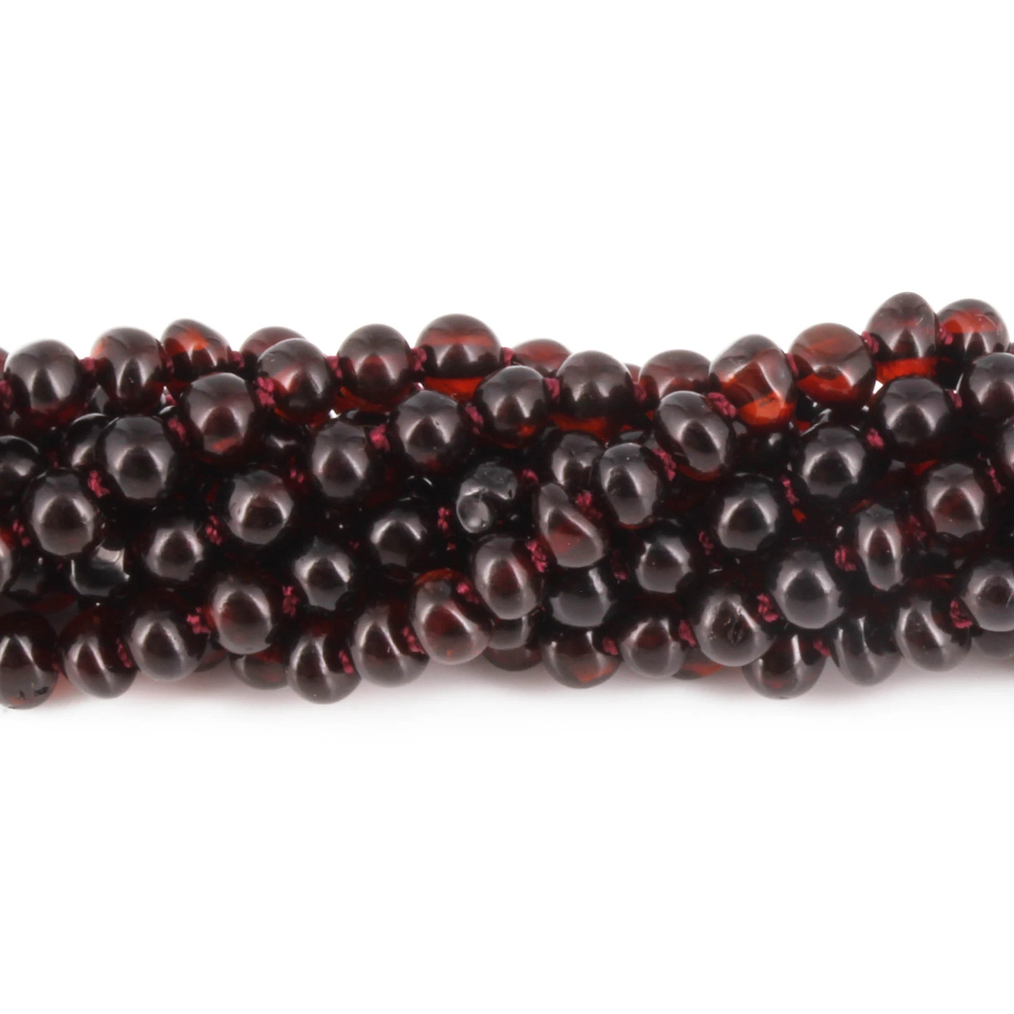 Baltic Amber Baby Teething Bracelet Baroque Dark Cognac Glossy Finish - Wholesale Lot of 10pcs - 14cm / 5.5in -  XB43DC