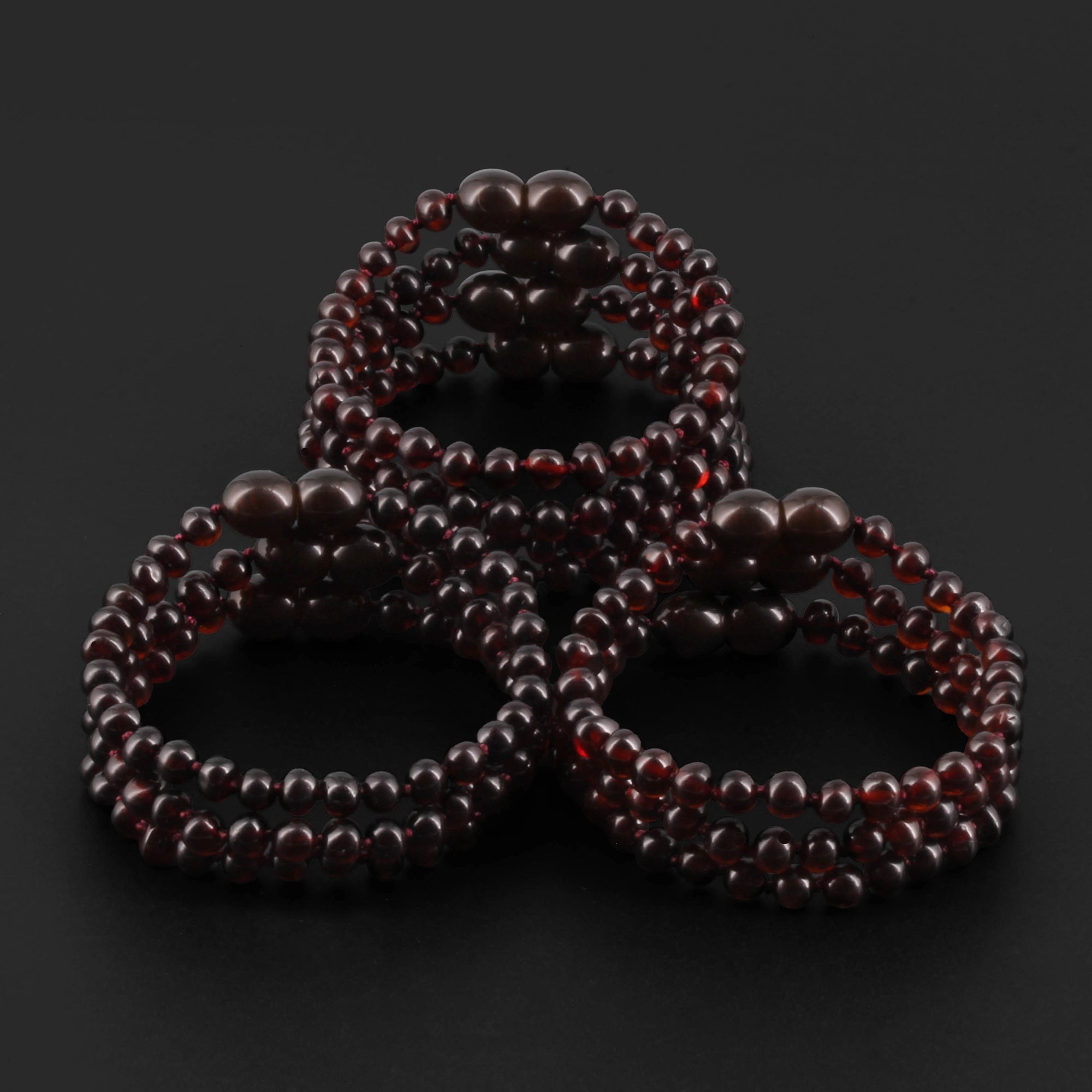 Baltic Amber Baby Teething Bracelet Baroque Dark Cognac Glossy Finish - Wholesale Lot of 10pcs - 14cm / 5.5in -  XB43DC