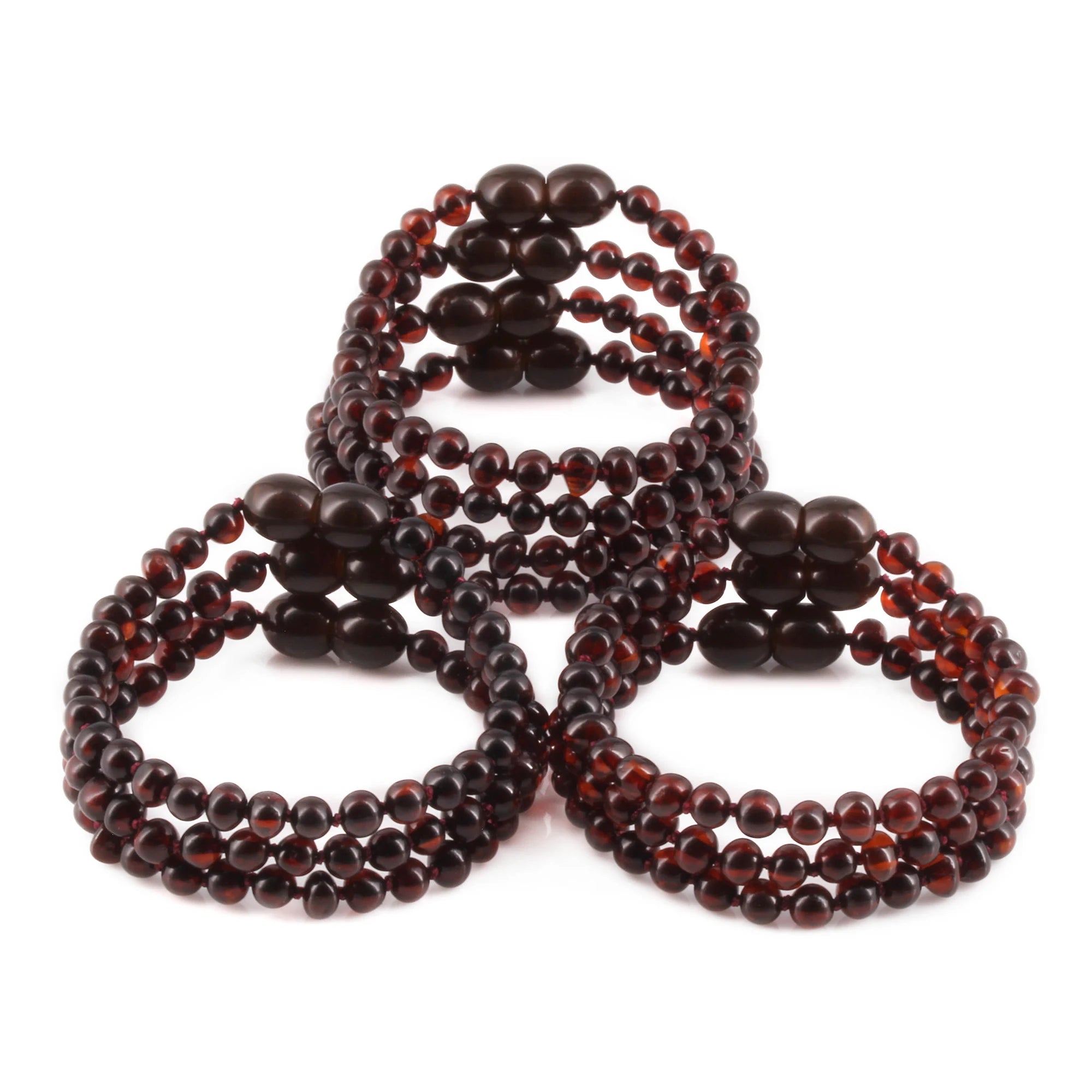 Baltic Amber Baby Teething Bracelet Baroque Dark Cognac Glossy Finish - Wholesale Lot of 10pcs - 14cm / 5.5in -  XB43DC