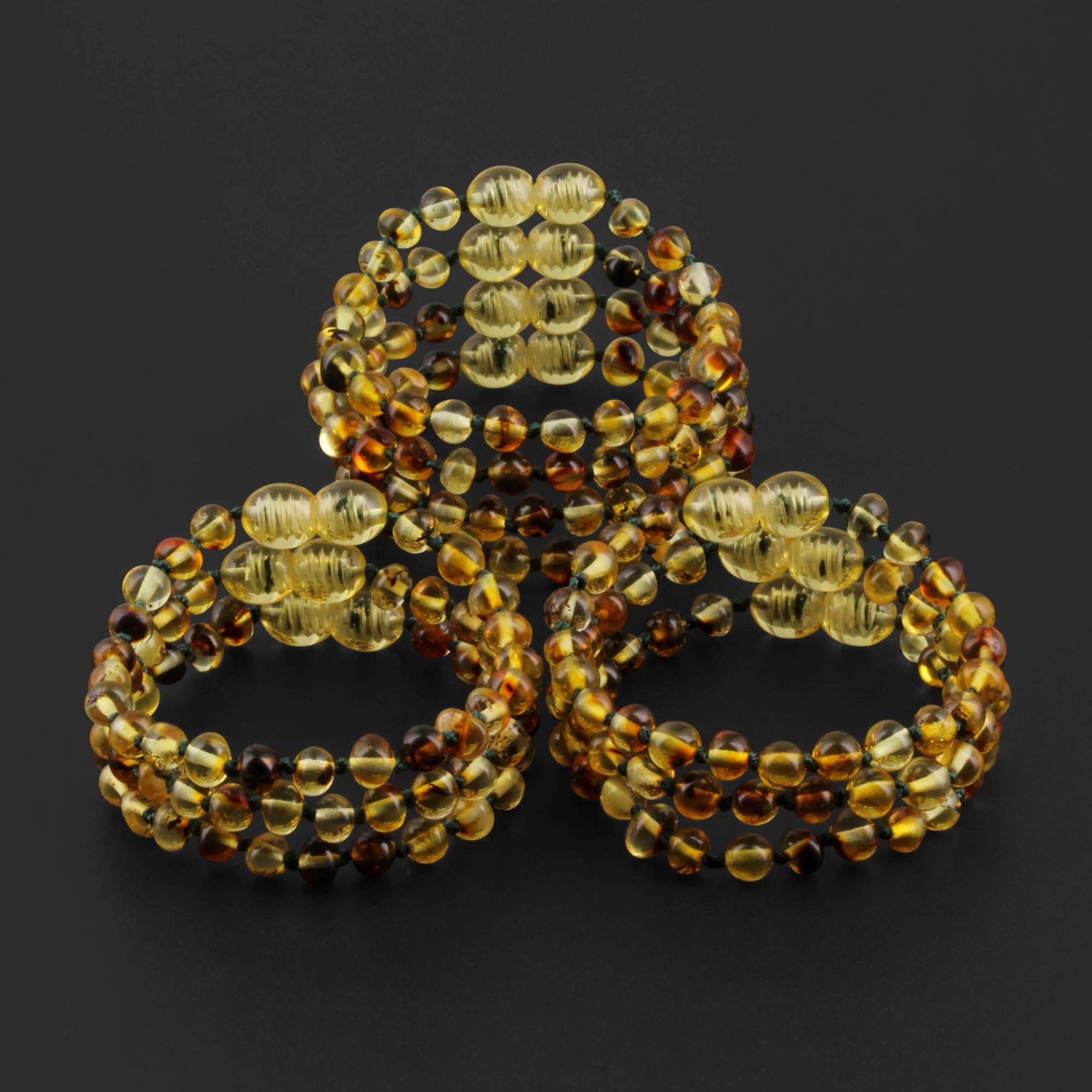 Baltic Amber Baby Teething Bracelet Baroque Green Glossy Finish - Wholesale Lot of 10pcs - 14cm / 5.5in - XB54G