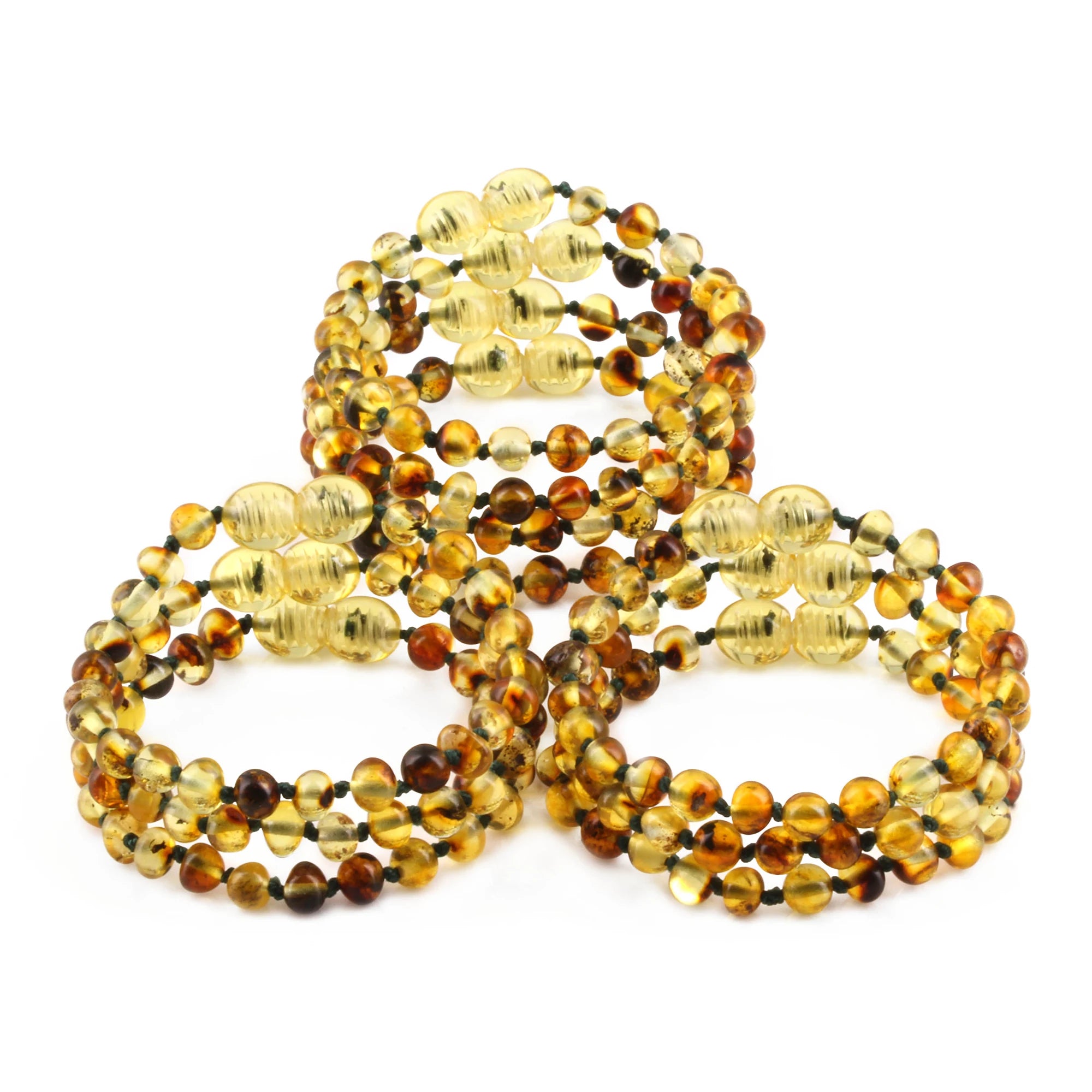 Baltic Amber Baby Teething Bracelet Baroque Green Glossy Finish - Wholesale Lot of 10pcs - 14cm / 5.5in - XB54G