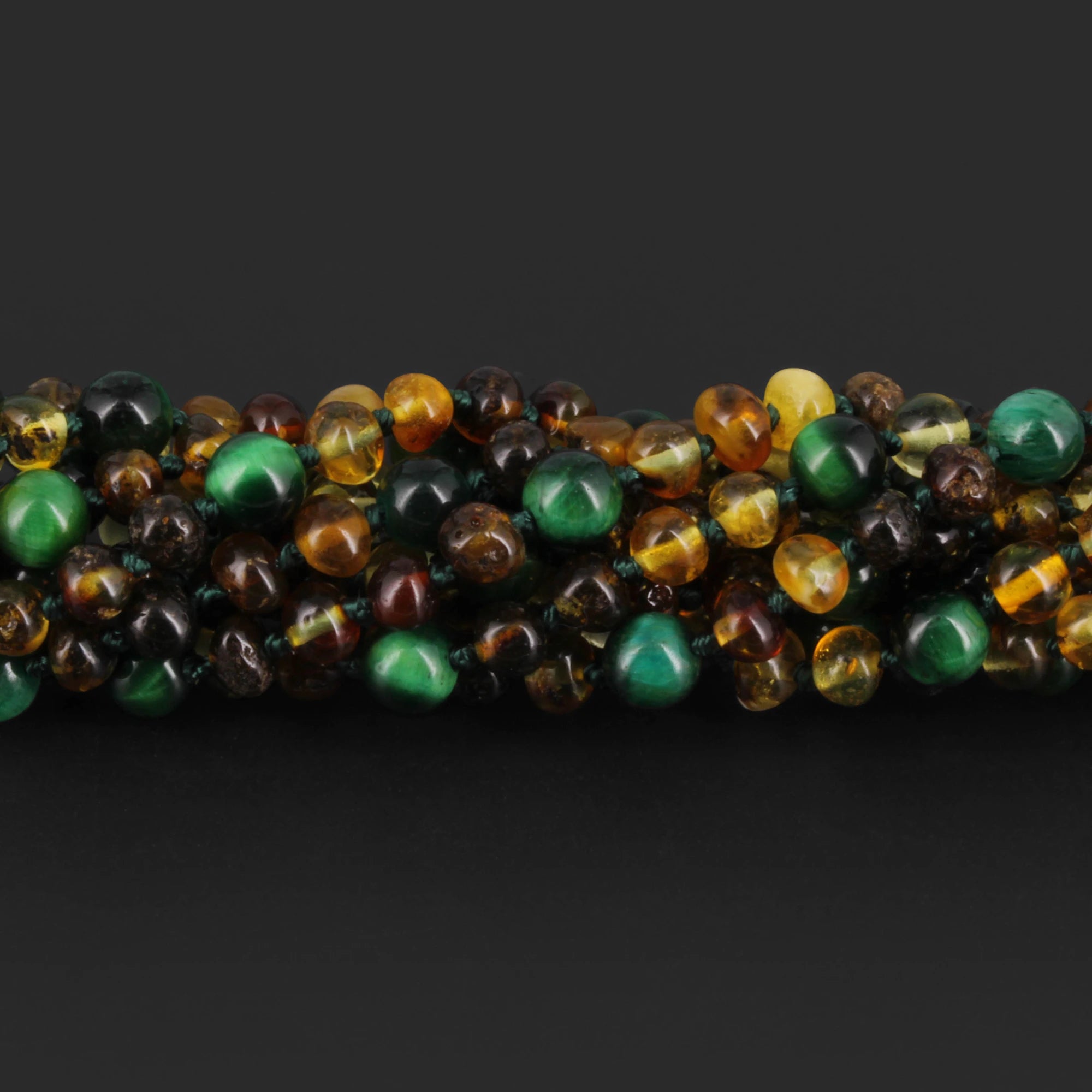 Baltic Amber & Green Tiger Baby Teething Bracelet Baroque Multicolor Glossy Finish - Wholesale Lot of 10pcs - 14cm / 5.5in - LE457
