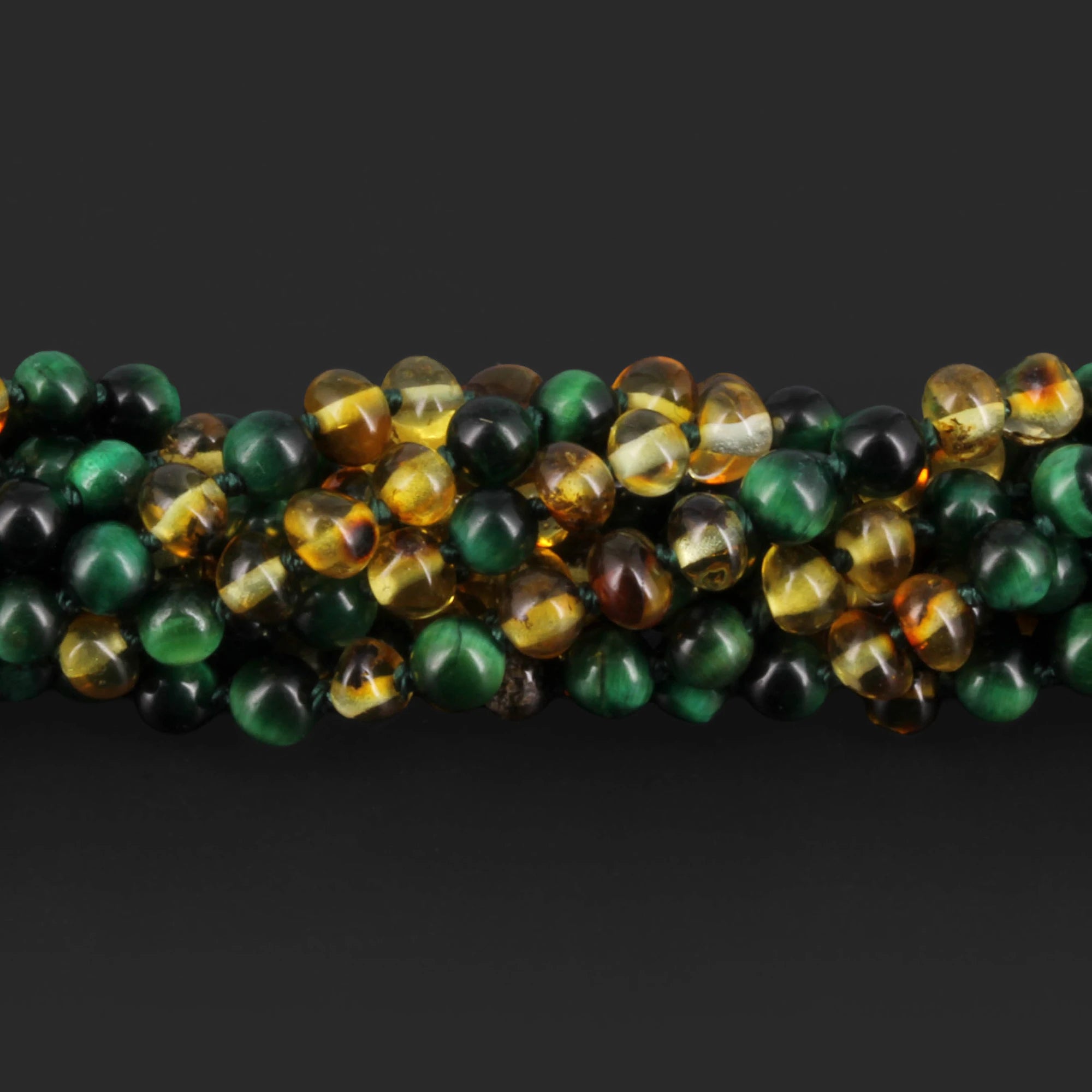 Baltic Amber & Green Tiger Baby Teething Bracelet Baroque Multicolor Glossy Finish - Wholesale Lot of 10pcs - 14cm / 5.5in - LE457 V2