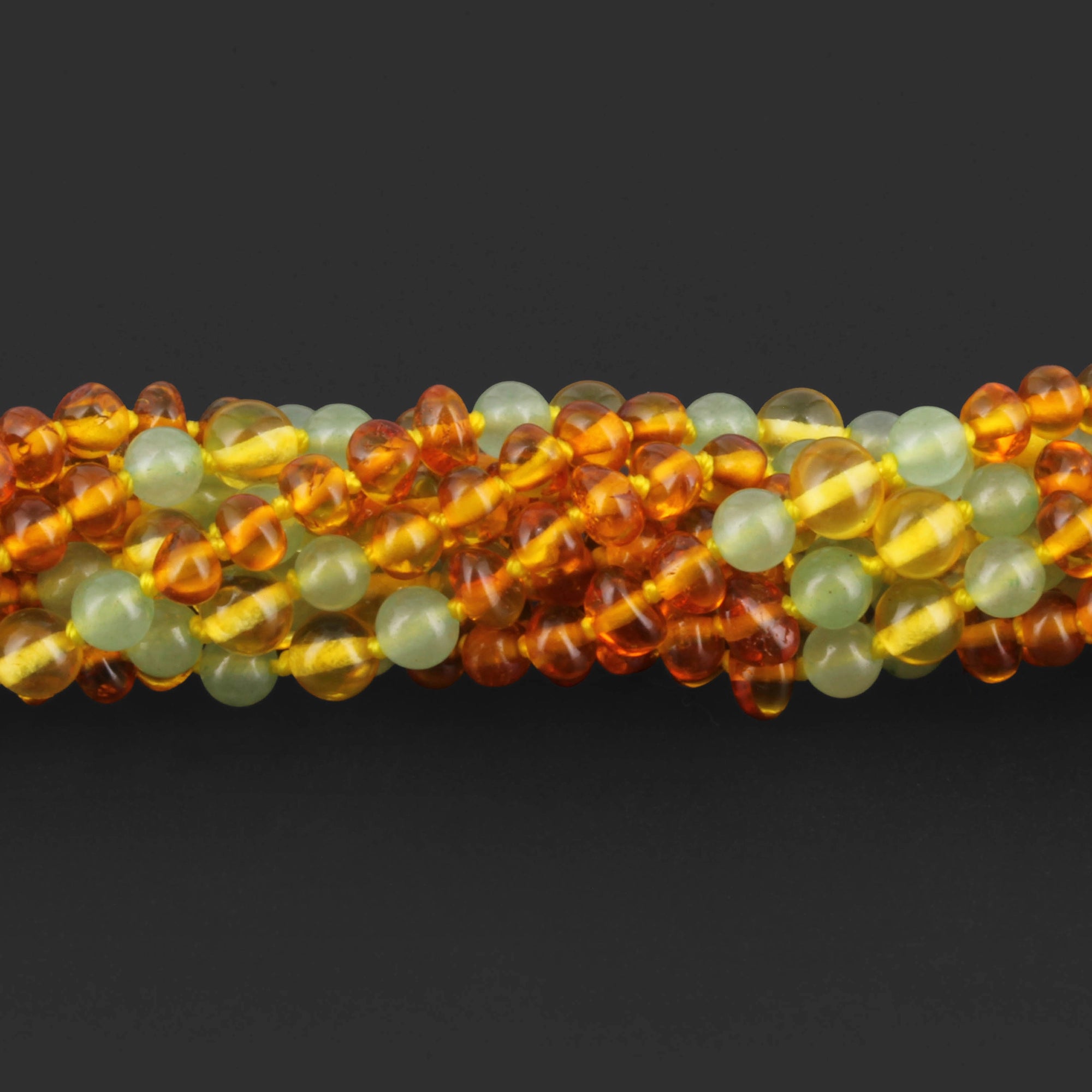Baltic Amber & Green Aventurine Baby Teething Bracelet Baroque Light Cognac Glossy Finish - Wholesale Lot of 10pcs - 14cm / 5.5in -LE385 V3