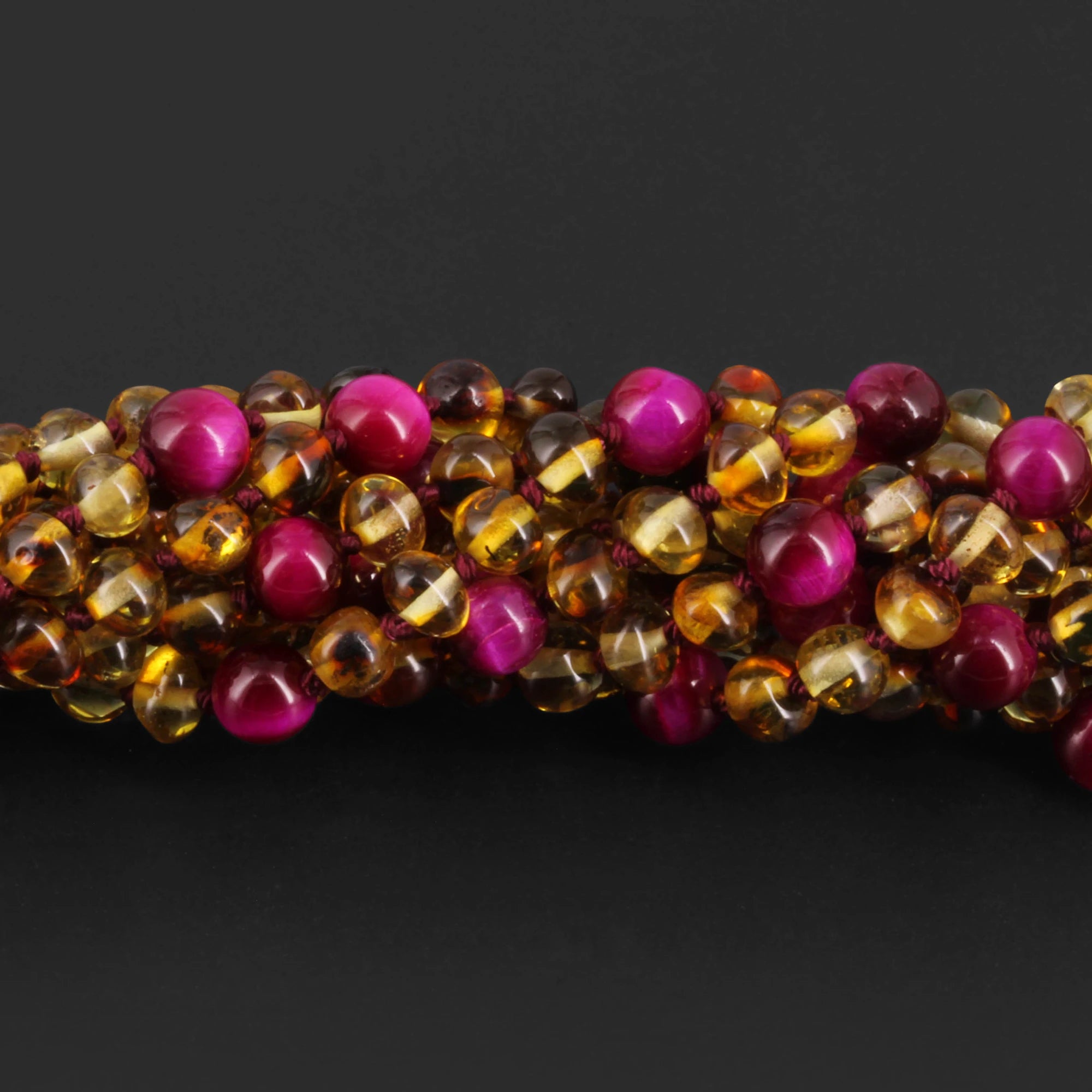 Baltic Amber & Magenta Tiger Baby Teething Bracelet Baroque Multicolor Glossy Finish - Wholesale Lot of 10pcs - 14cm / 5.5in - LE456