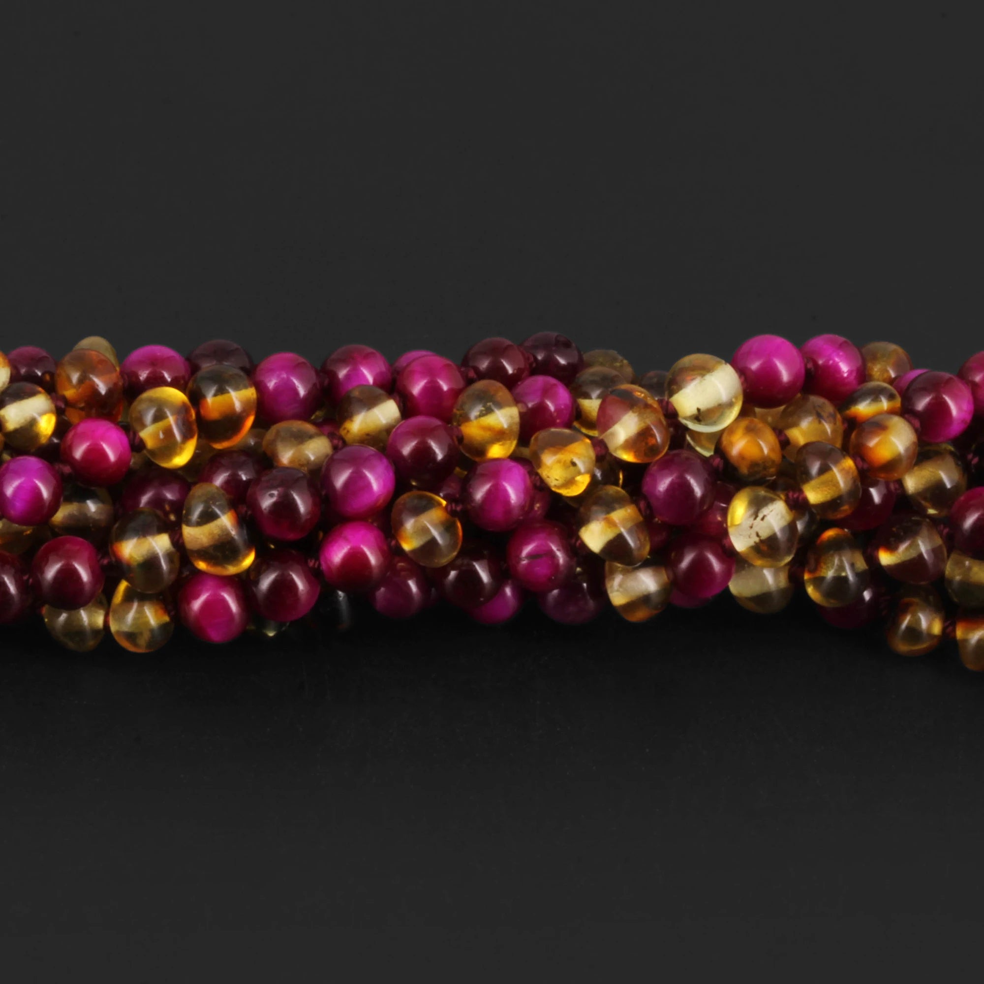 Baltic Amber & Magenta Tiger Baby Teething Bracelet Baroque Multicolor Glossy Finish - Wholesale Lot of 10pcs - 14cm / 5.5in - LE456 V2