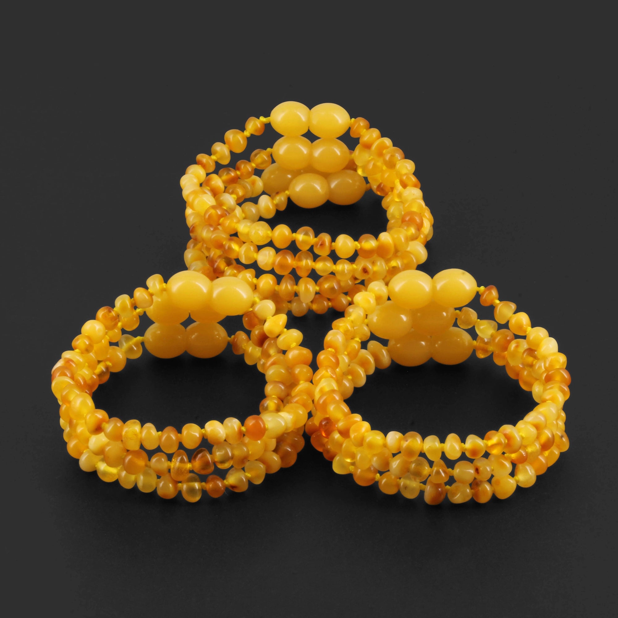 Baltic Amber Baby Teething Bracelet Baroque Milky Orange Glossy Finish - Wholesale Lot of 10pcs - 14cm / 5.5in -  XB43MO