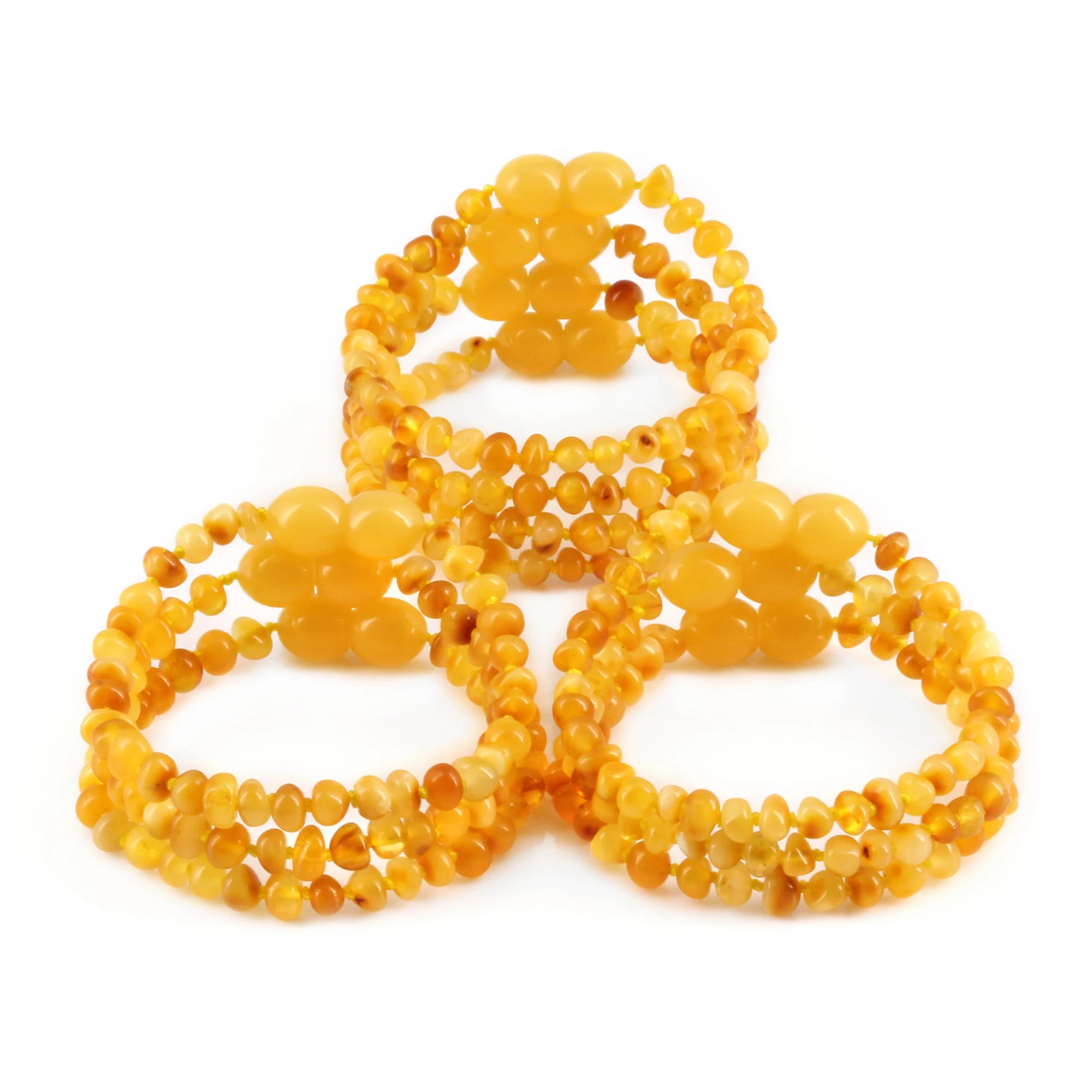 Baltic Amber Baby Teething Bracelet Baroque Milky Orange Glossy Finish - Wholesale Lot of 10pcs - 14cm / 5.5in -  XB43MO