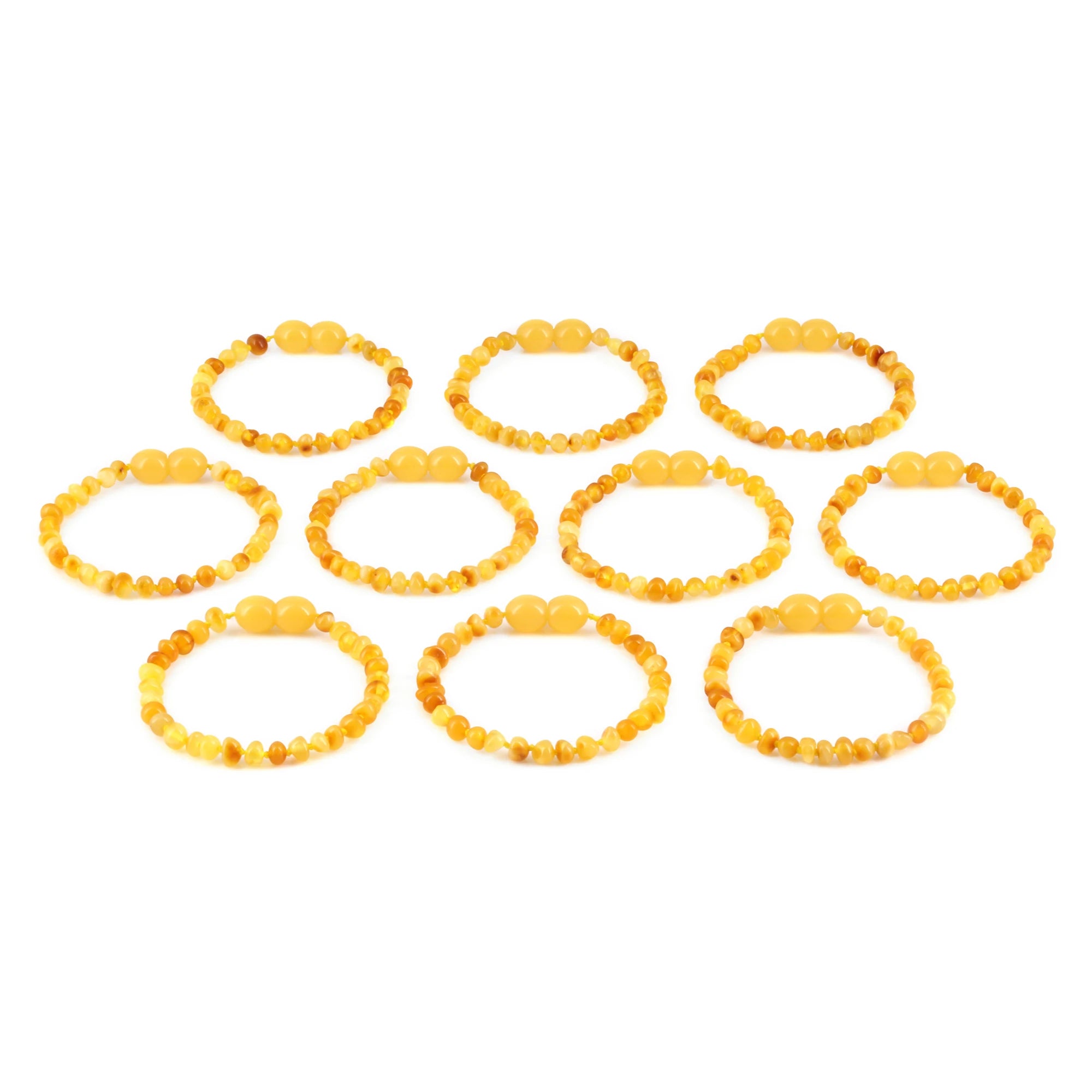 Baltic Amber Baby Teething Bracelet Baroque Milky Orange Glossy Finish - Wholesale Lot of 10pcs - 14cm / 5.5in -  XB43MO