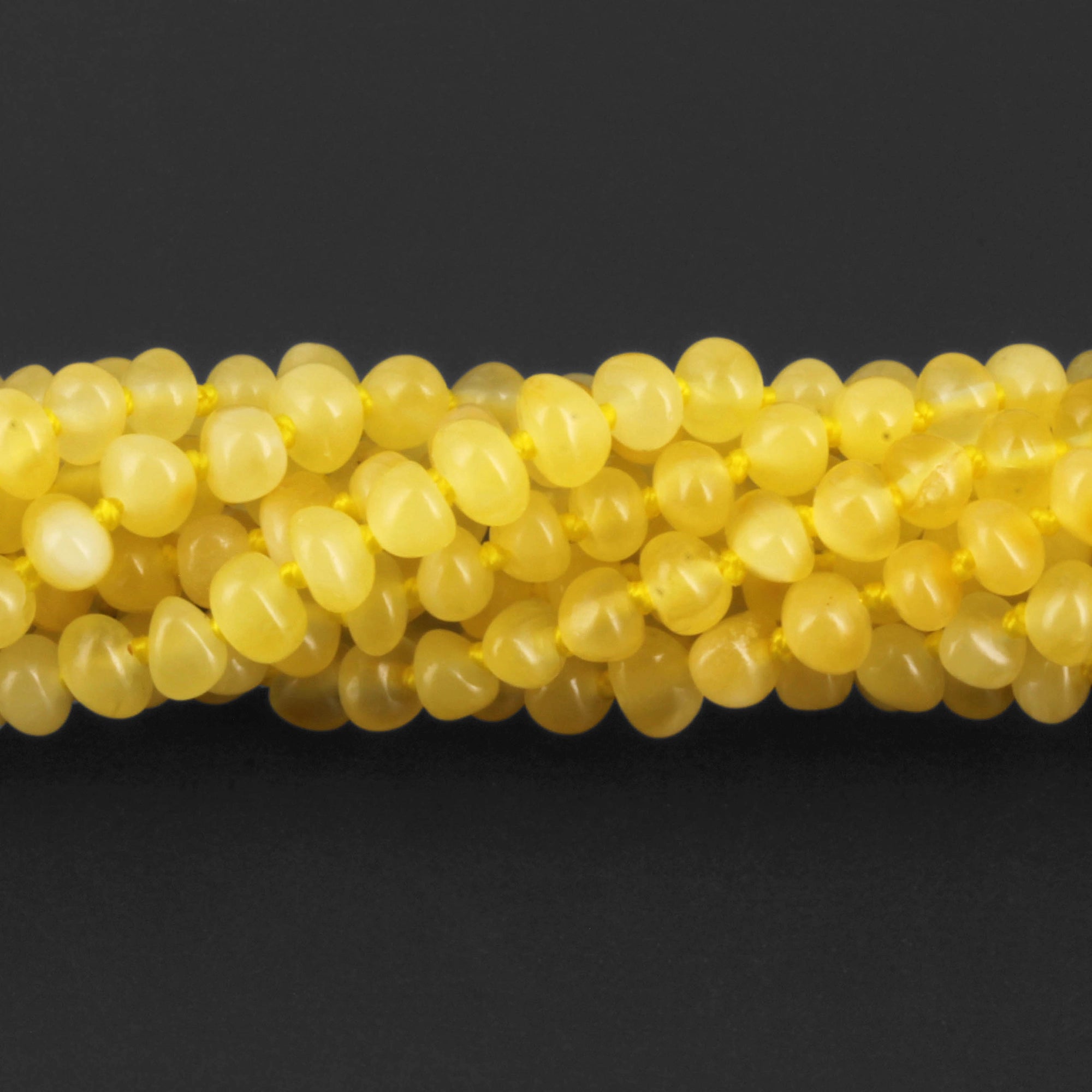 Baltic Amber Baby Teething Bracelet Baroque Milky Yellow Glossy Finish - Wholesale Lot of 10pcs - 14cm / 5.5in -  XB43MY
