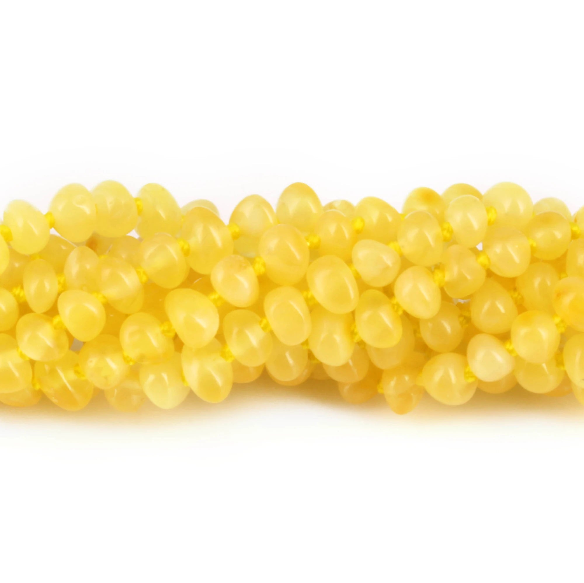 Baltic Amber Baby Teething Bracelet Baroque Milky Yellow Glossy Finish - Wholesale Lot of 10pcs - 14cm / 5.5in -  XB43MY