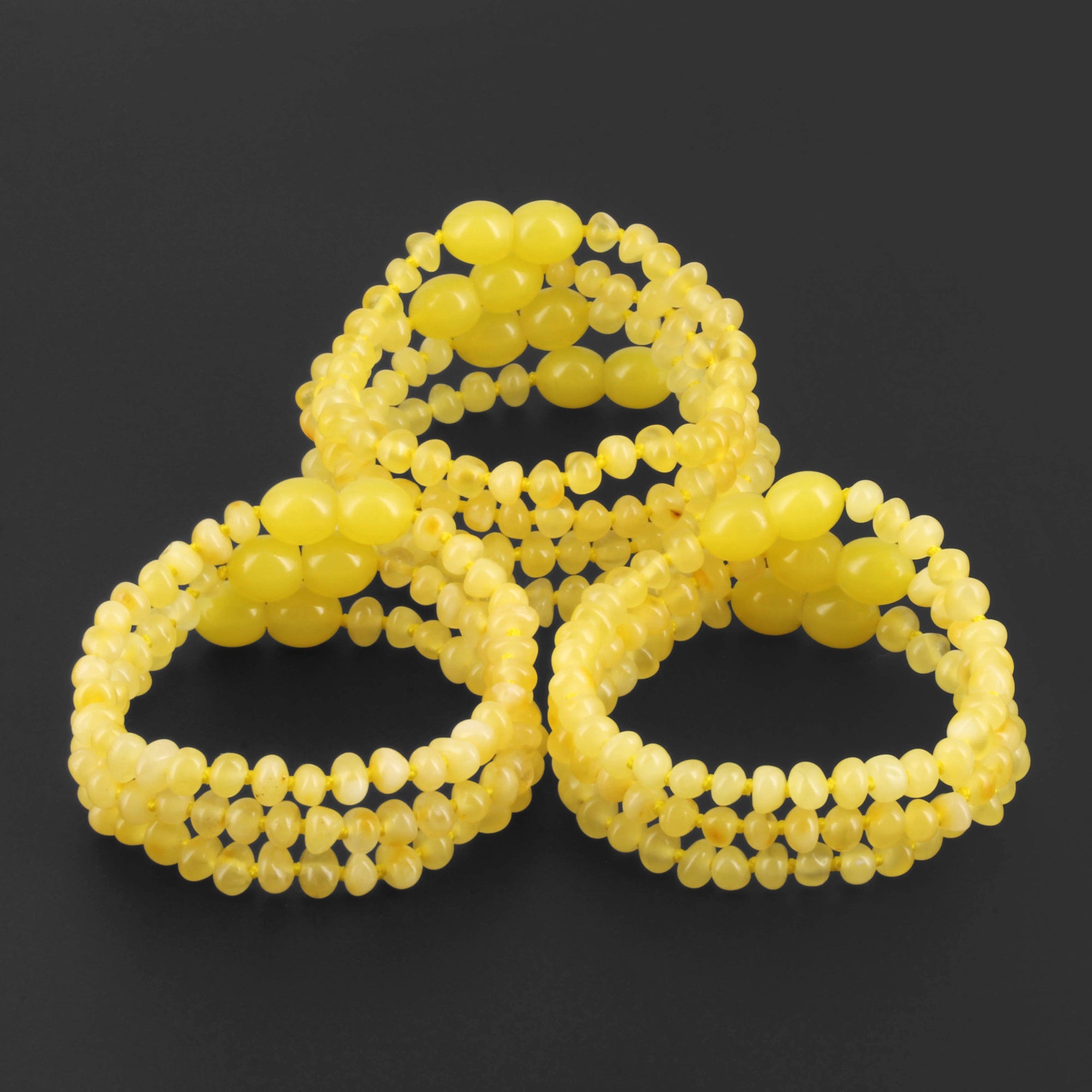 Baltic Amber Baby Teething Bracelet Baroque Milky Yellow Glossy Finish - Wholesale Lot of 10pcs - 14cm / 5.5in -  XB43MY