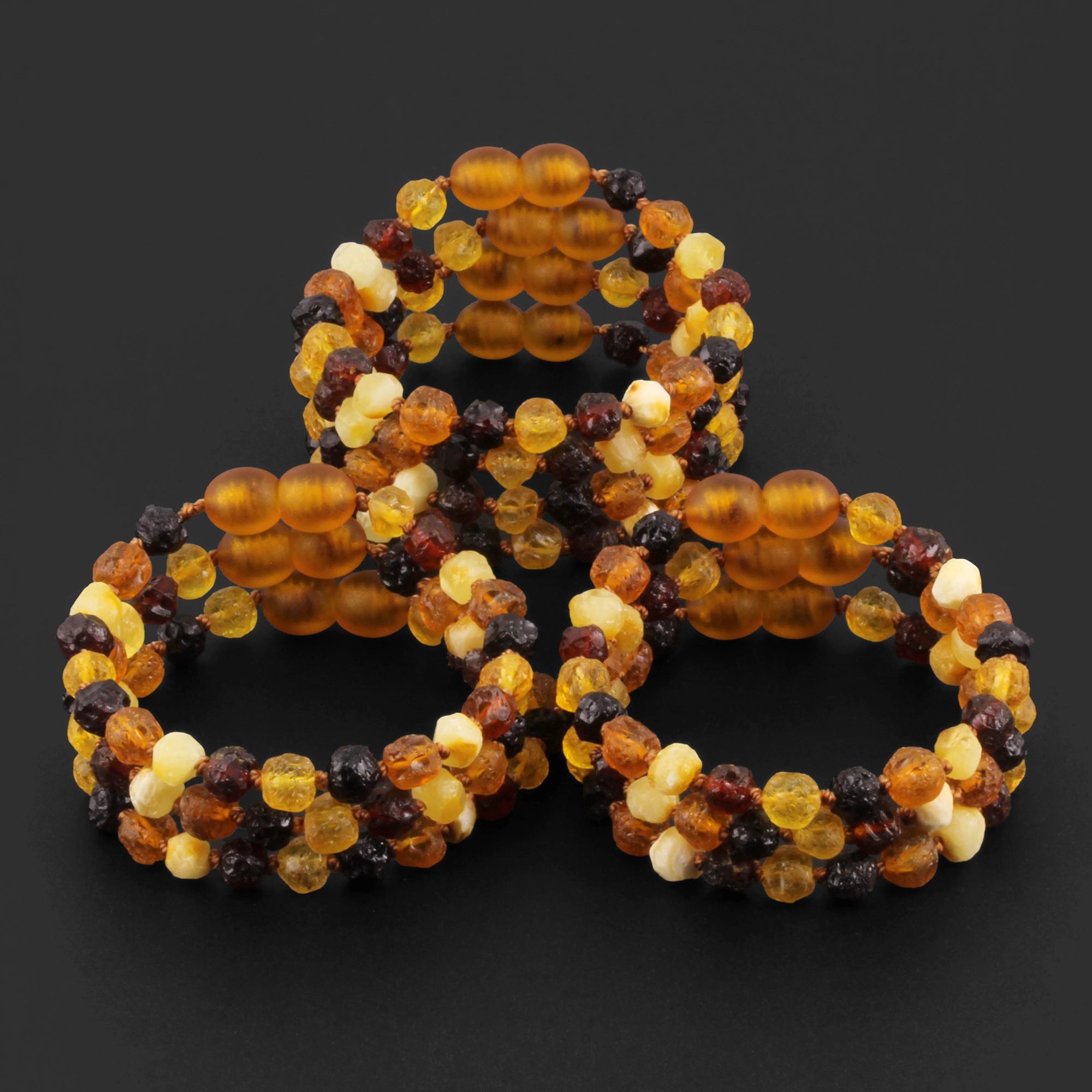 Baltic Amber Baby Teething Bracelet Baroque Multicolor Raw Finish - Wholesale Lot of 10pcs - 14cm / 5.5in - XB54M-RAW