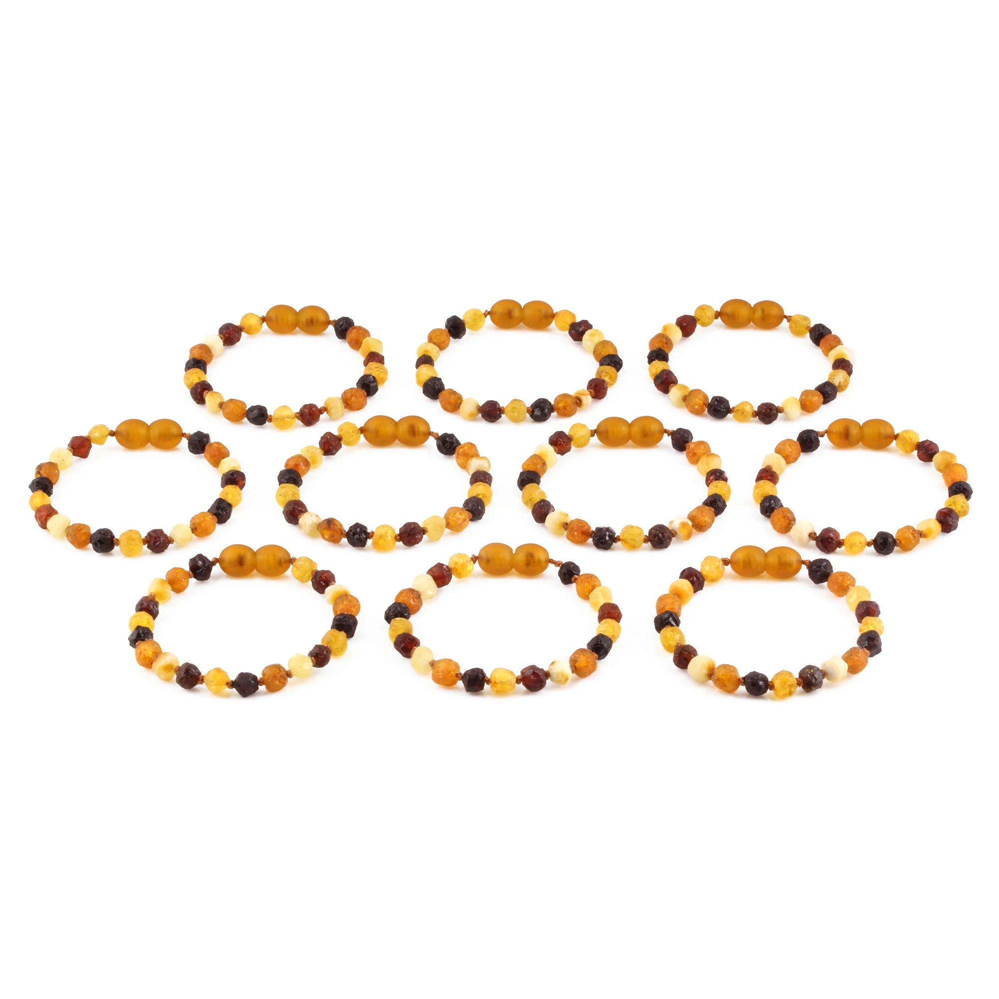 Baltic Amber Baby Teething Bracelet Baroque Multicolor Raw Finish - Wholesale Lot of 10pcs - 14cm / 5.5in - XB54M-RAW