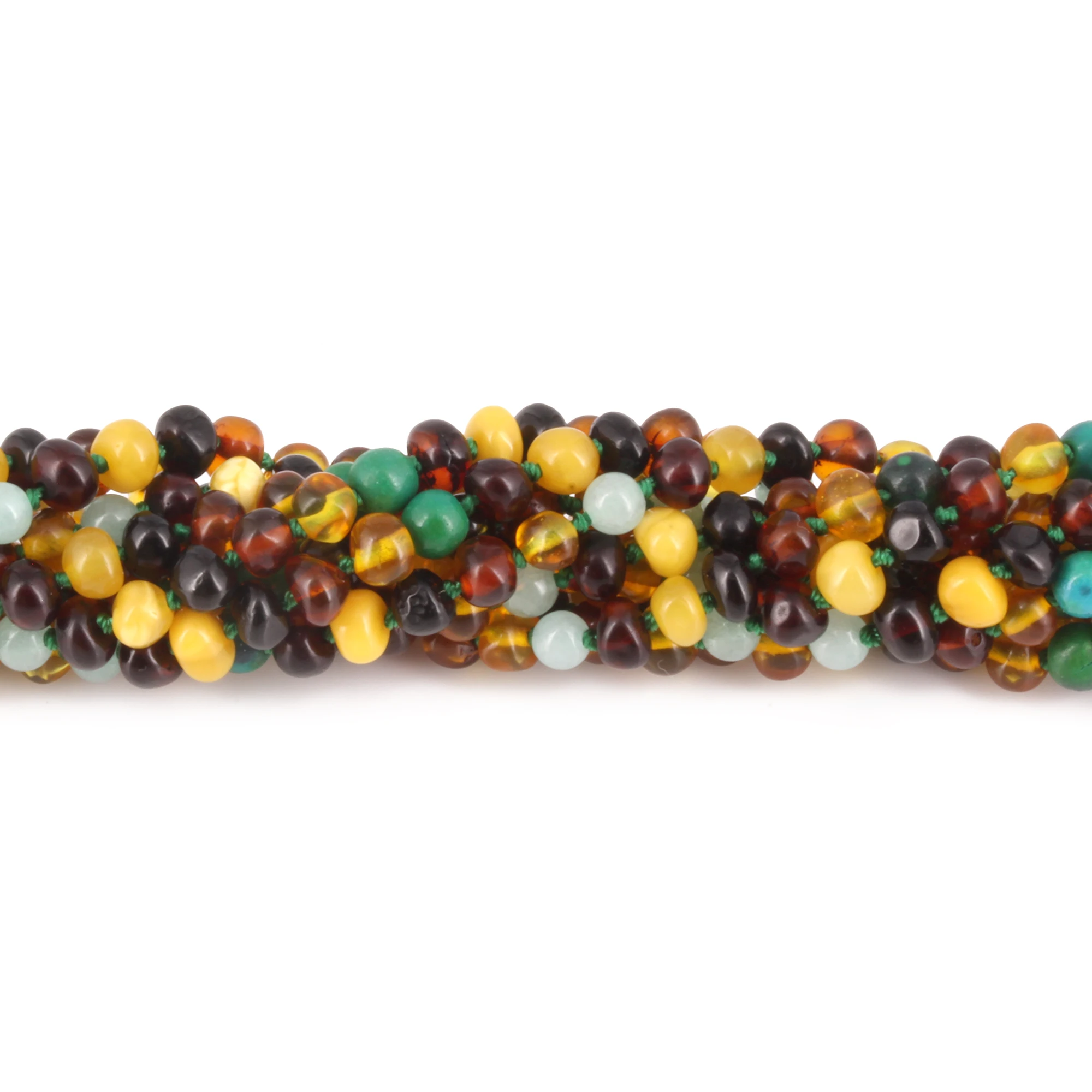 Baltic Amber, Amazonite & Azurite Baby Teething Bracelet Baroque Multicolor Glossy Finish - Wholesale Lot of 10pcs - 14cm / 5.5in - AGL42