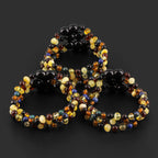 Baltic Amber & Azurite Baby Teething Bracelet Baroque Multicolor Glossy Finish - Wholesale Lot of 10pcs - 14cm / 5.5in - LE467 V2