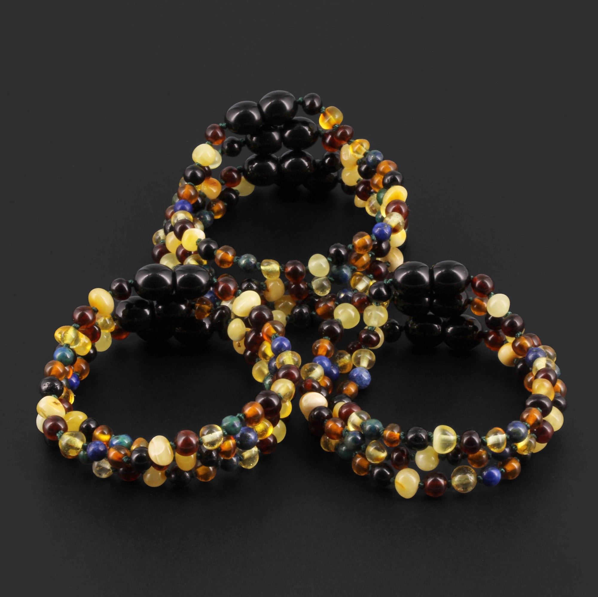 Baltic Amber & Azurite Baby Teething Bracelet Baroque Multicolor Glossy Finish - Wholesale Lot of 10pcs - 14cm / 5.5in - LE467 V2