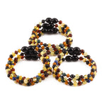 Baltic Amber & Azurite Baby Teething Bracelet Baroque Multicolor Glossy Finish - Wholesale Lot of 10pcs - 14cm / 5.5in - LE467 V2