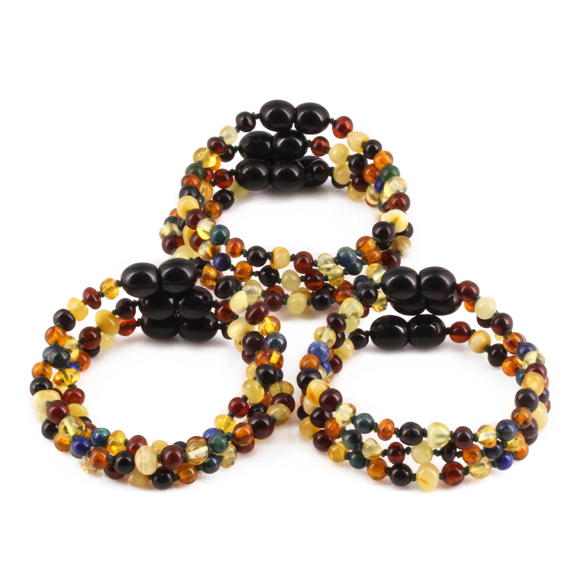 Baltic Amber & Azurite Baby Teething Bracelet Baroque Multicolor Glossy Finish - Wholesale Lot of 10pcs - 14cm / 5.5in - LE467 V2