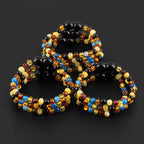 Baltic Amber & Blue Agate Baby Teething Bracelet Baroque Multicolor Glossy Finish - Wholesale Lot of 10pcs - 14cm / 5.5in - LE464 V2