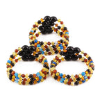 Baltic Amber & Blue Agate Baby Teething Bracelet Baroque Multicolor Glossy Finish - Wholesale Lot of 10pcs - 14cm / 5.5in - LE464 V2