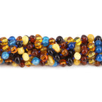 Baltic Amber & Blue Agate Baby Teething Bracelet Baroque Multicolor Glossy Finish - Wholesale Lot of 10pcs - 14cm / 5.5in - LE464 V2