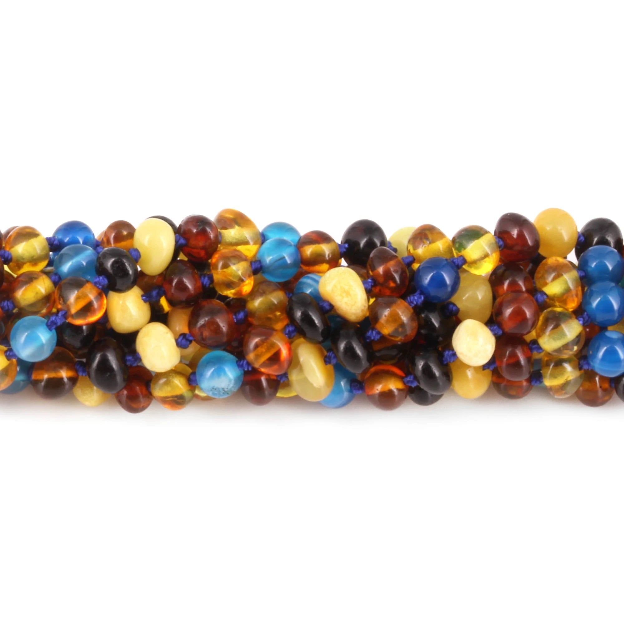 Baltic Amber & Blue Agate Baby Teething Bracelet Baroque Multicolor Glossy Finish - Wholesale Lot of 10pcs - 14cm / 5.5in - LE464 V2