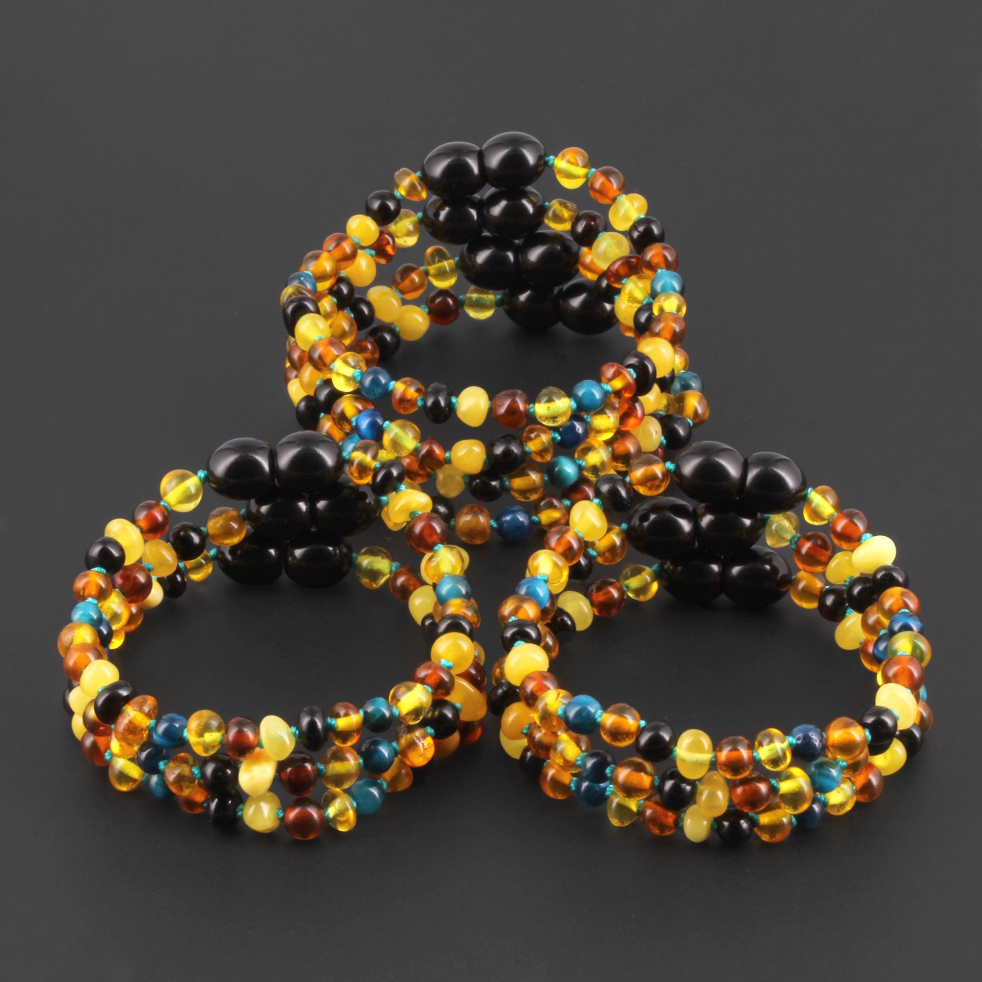 Baltic Amber & Blue Tiger Baby Teething Bracelet Baroque Multicolor Glossy Finish - Wholesale Lot of 10pcs - 14cm / 5.5in - LE463 V2-S