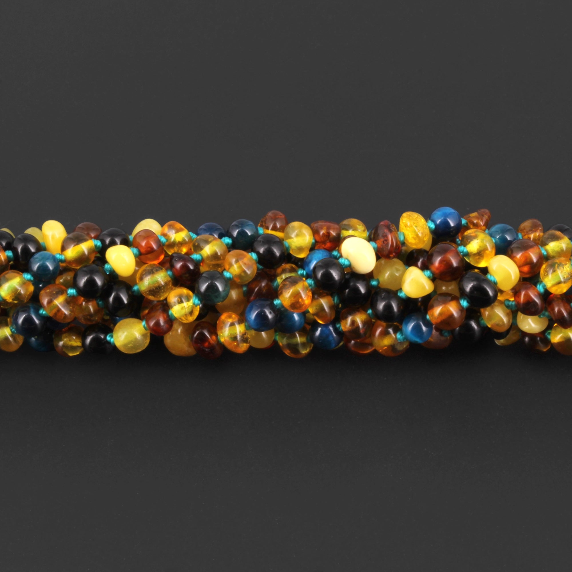 Baltic Amber & Blue Tiger Baby Teething Bracelet Baroque Multicolor Glossy Finish - Wholesale Lot of 10pcs - 14cm / 5.5in - LE463 V2-S