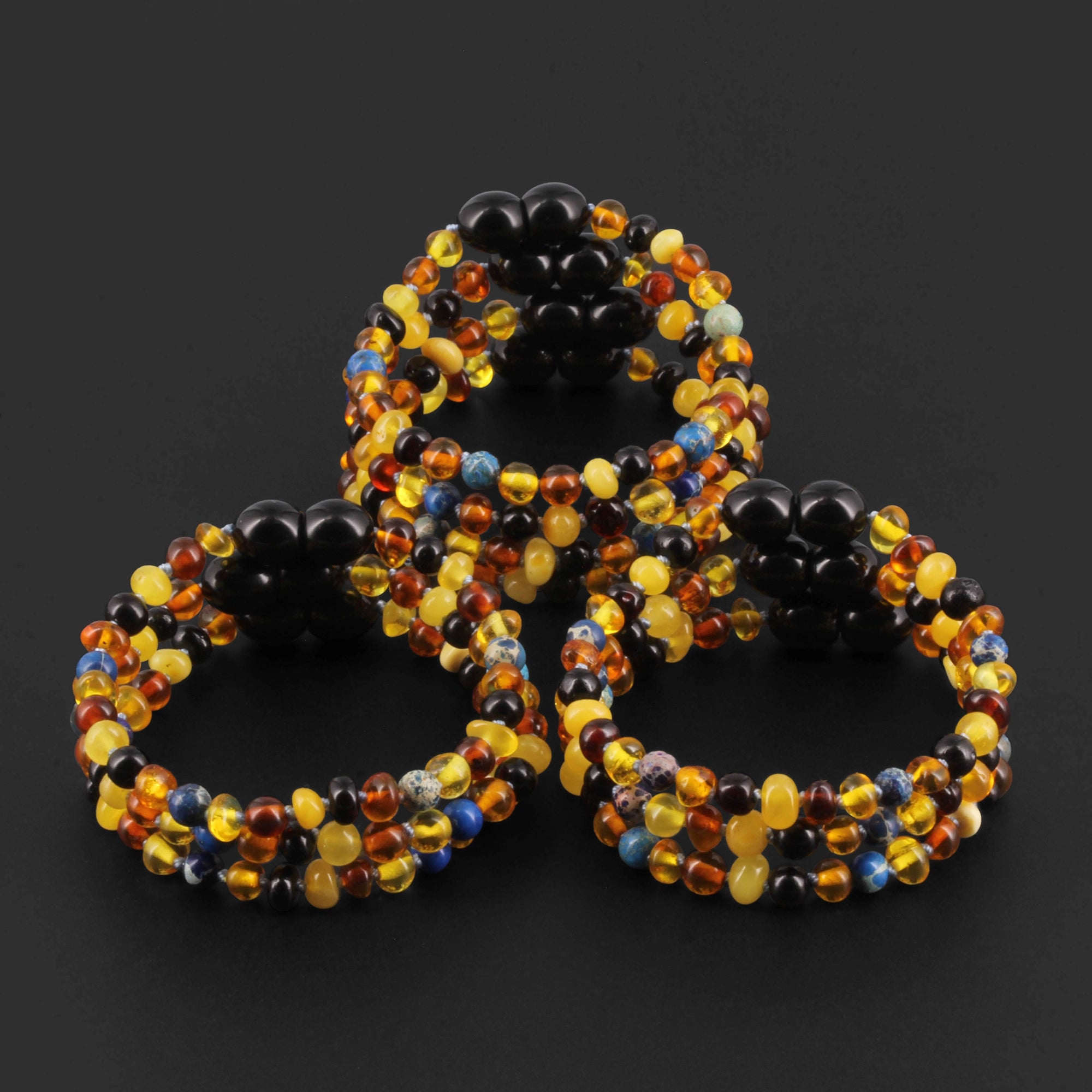 Baltic Amber & Blue Jasper Baby Teething Bracelet Baroque Multicolor Glossy Finish - Wholesale Lot of 10pcs - 14cm / 5.5in - LE555-S